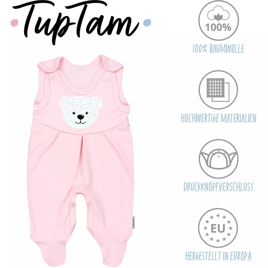 TupTam Baby Mädchen Strampler mit Fuß 3er Pack rosaweiß