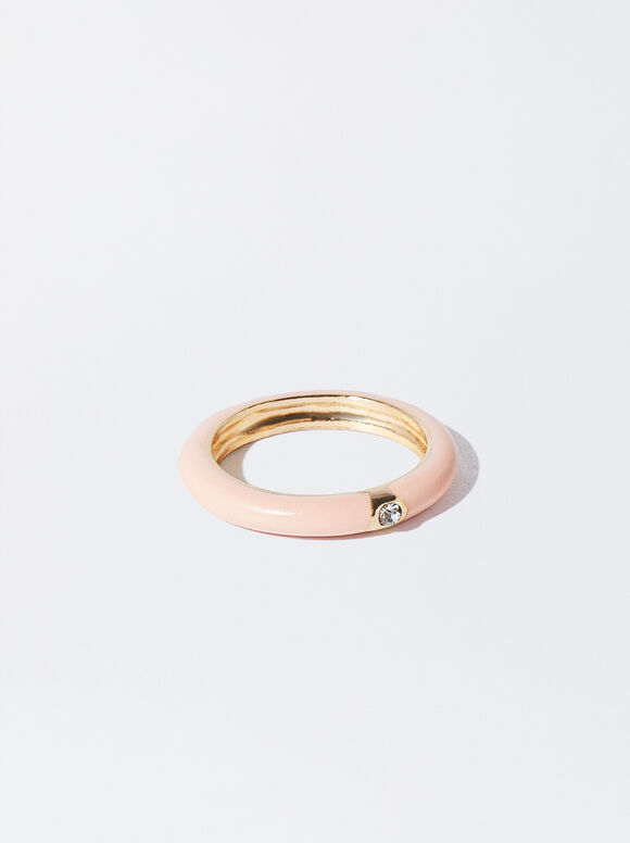Anel de esmalte com cristal - Coral