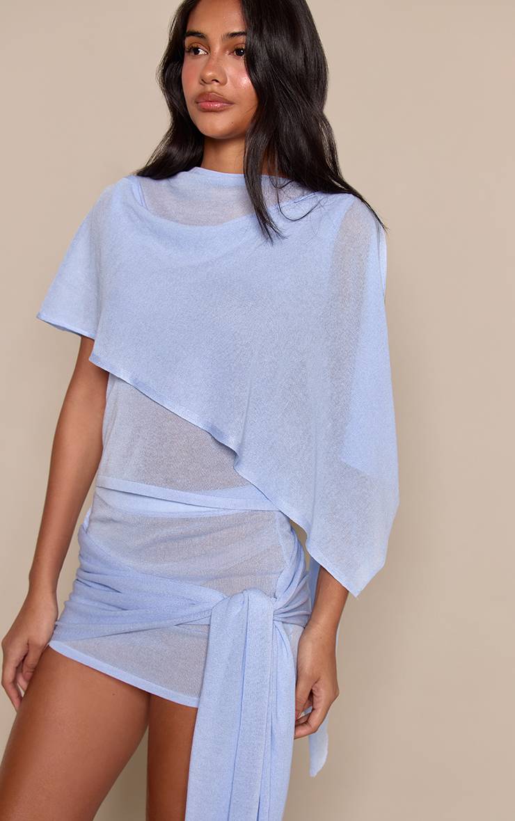 Bleu Layette Mini-jupe Drapée À Double Couche En Maille Fine
