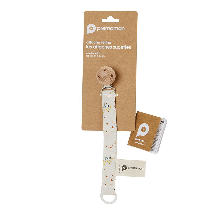 Attache-sucette à clip en bois Fleurs - Jaune