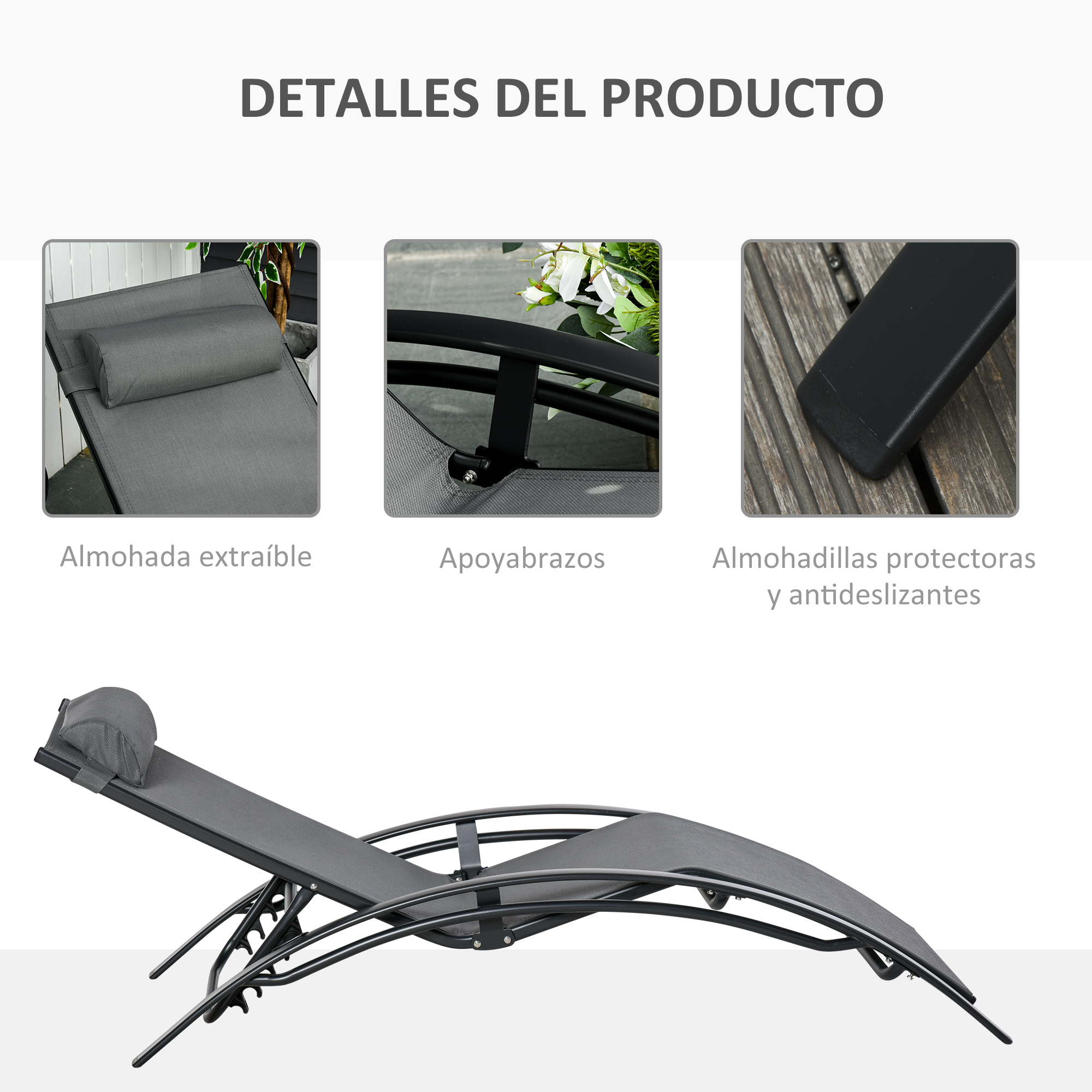 Espreguiçadeira reclinável Outsunny cinza escuro