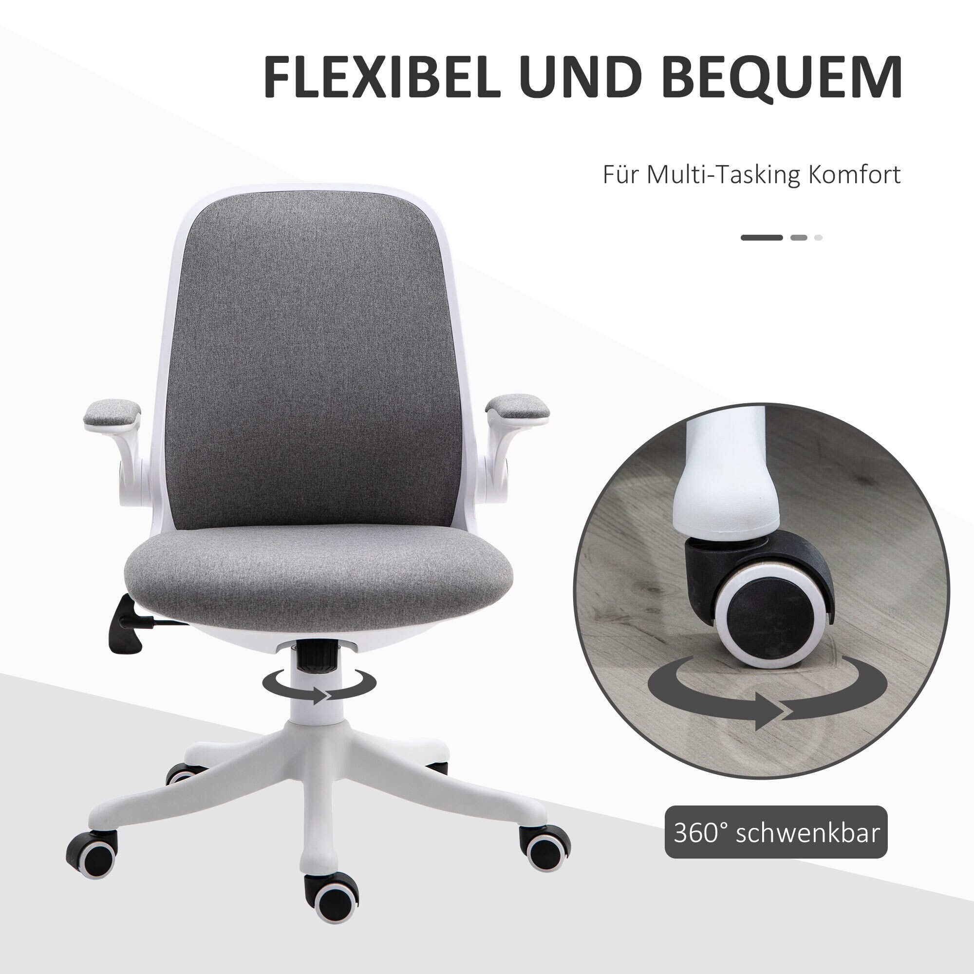 Vinsetto Bürostuhl mit Wippfunktion höhenverstellbar Grau+Weiß 62,5 x 60 x 90-98 cm (BxTxH)