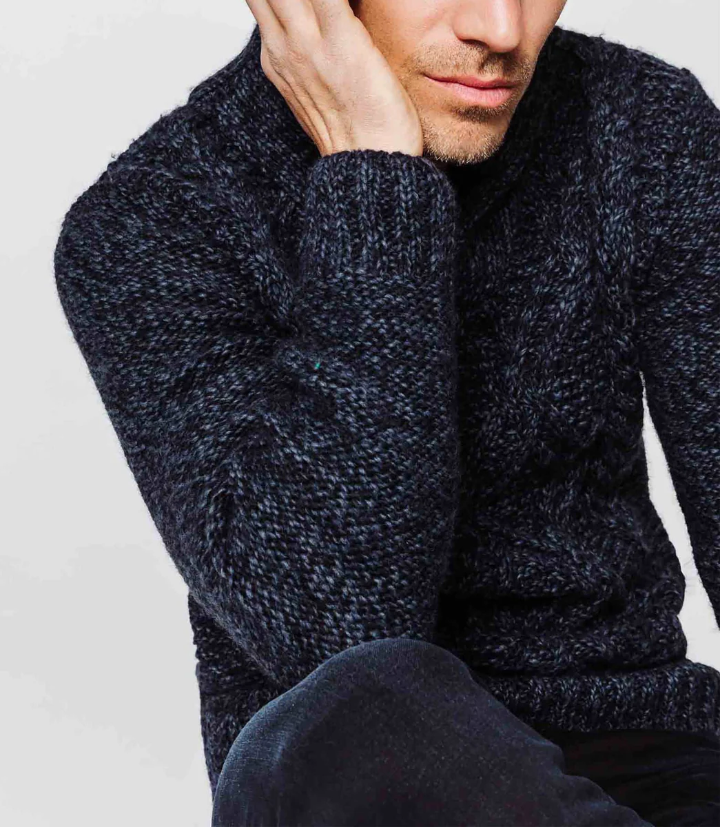 Pull col châle bleu marine
