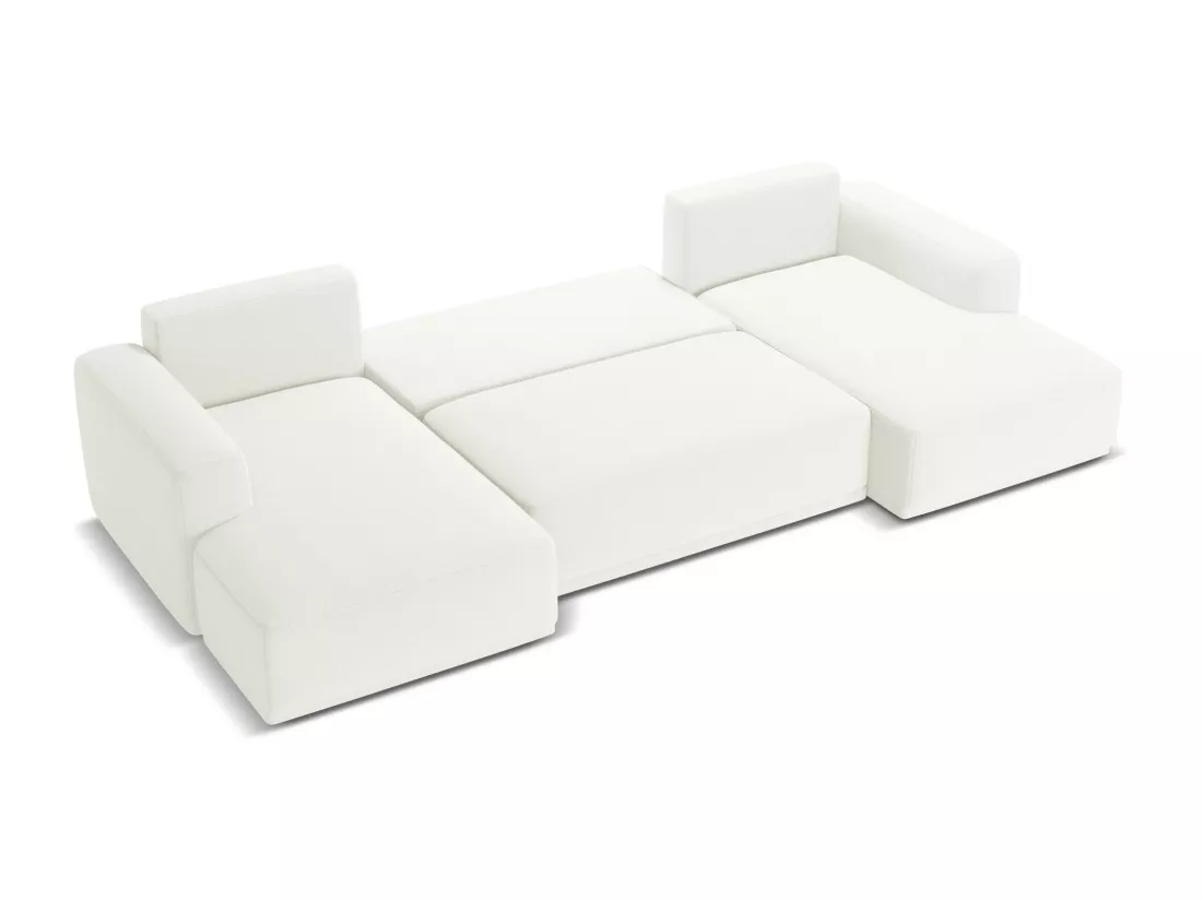 Canapé d'angle panoramique convertible en tissu chenille - blanc - KAILA