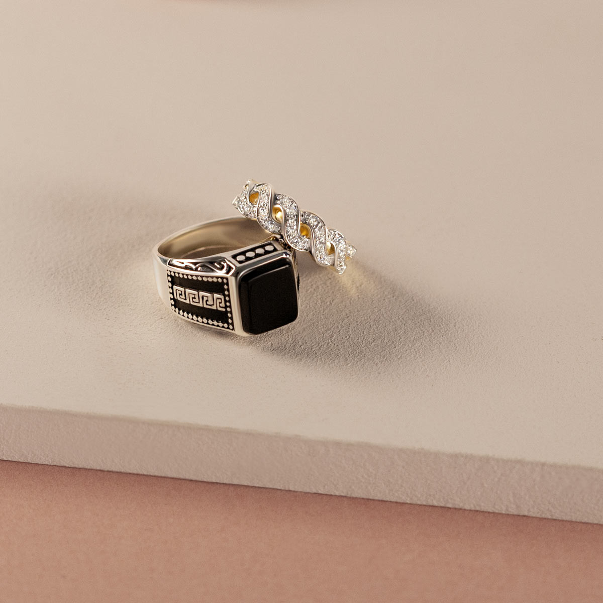 Bague argent 925 onyx imitation rectangulaire