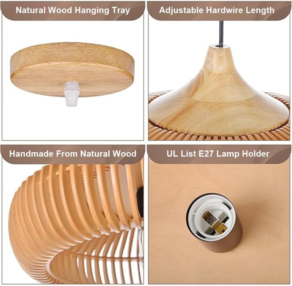 Hölzernes Kronleuchter Verstellbare Handgefertigte Boho Pendelleuchte Aus Holz Küstenrustikaler Bauernhaus-Deckenlampenschirm Vintage Esstischlampe Für Esstisch Kücheninsel Veranda