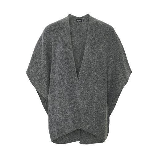 Pieces Remma Strikket Poncho, Dark Grey Melange, One size