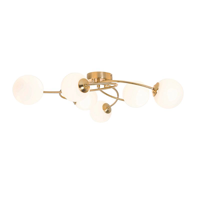 Moderne plafondlamp goud met opaal glas 6-lichts  - Athens