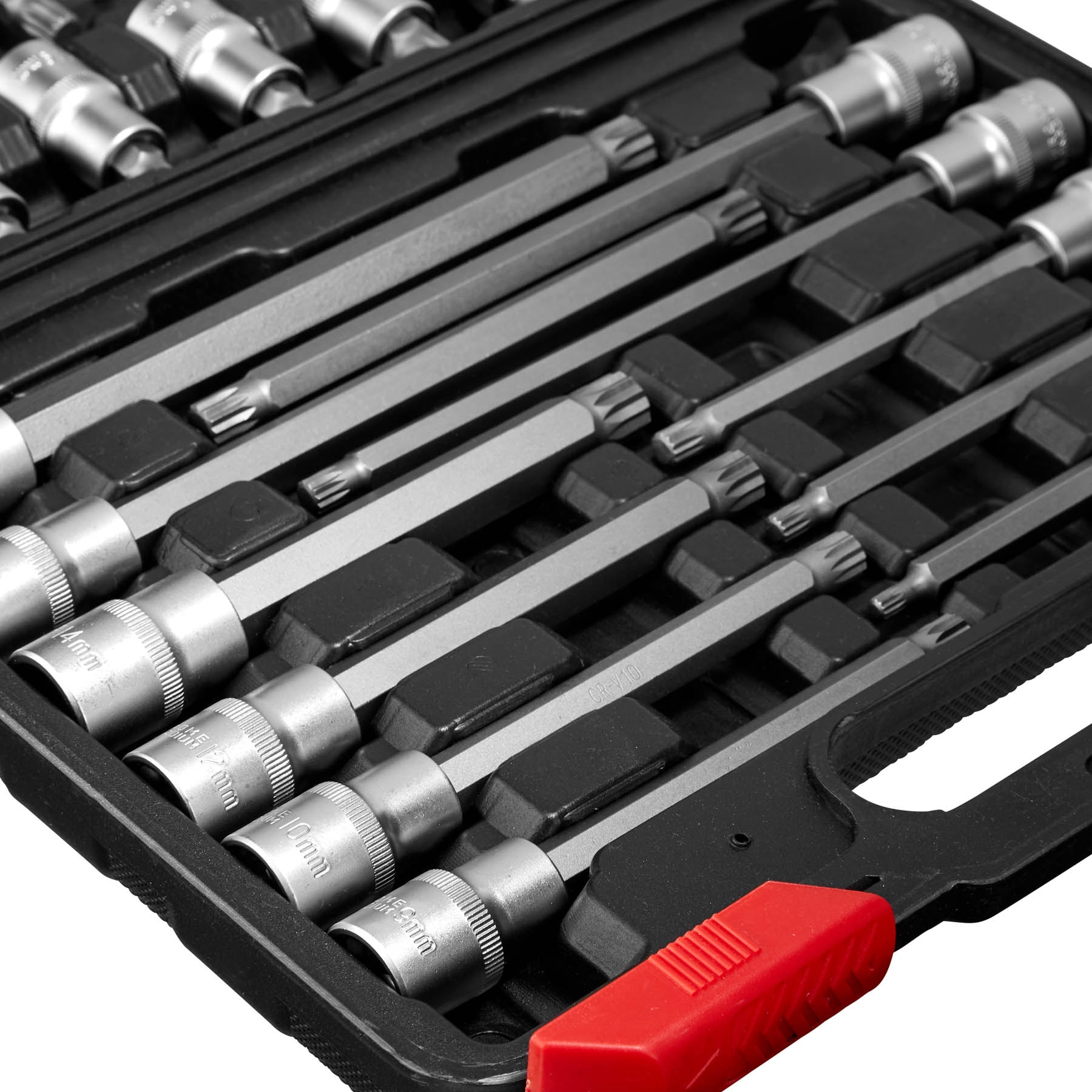 tectake® Innen Vielzahn Steckschlüsselsatz, 26-teilig, 1/2 Zoll, mit Kodierung und Kugelfangrille, übersichtliche Anordnung im Kunststoffkoffer