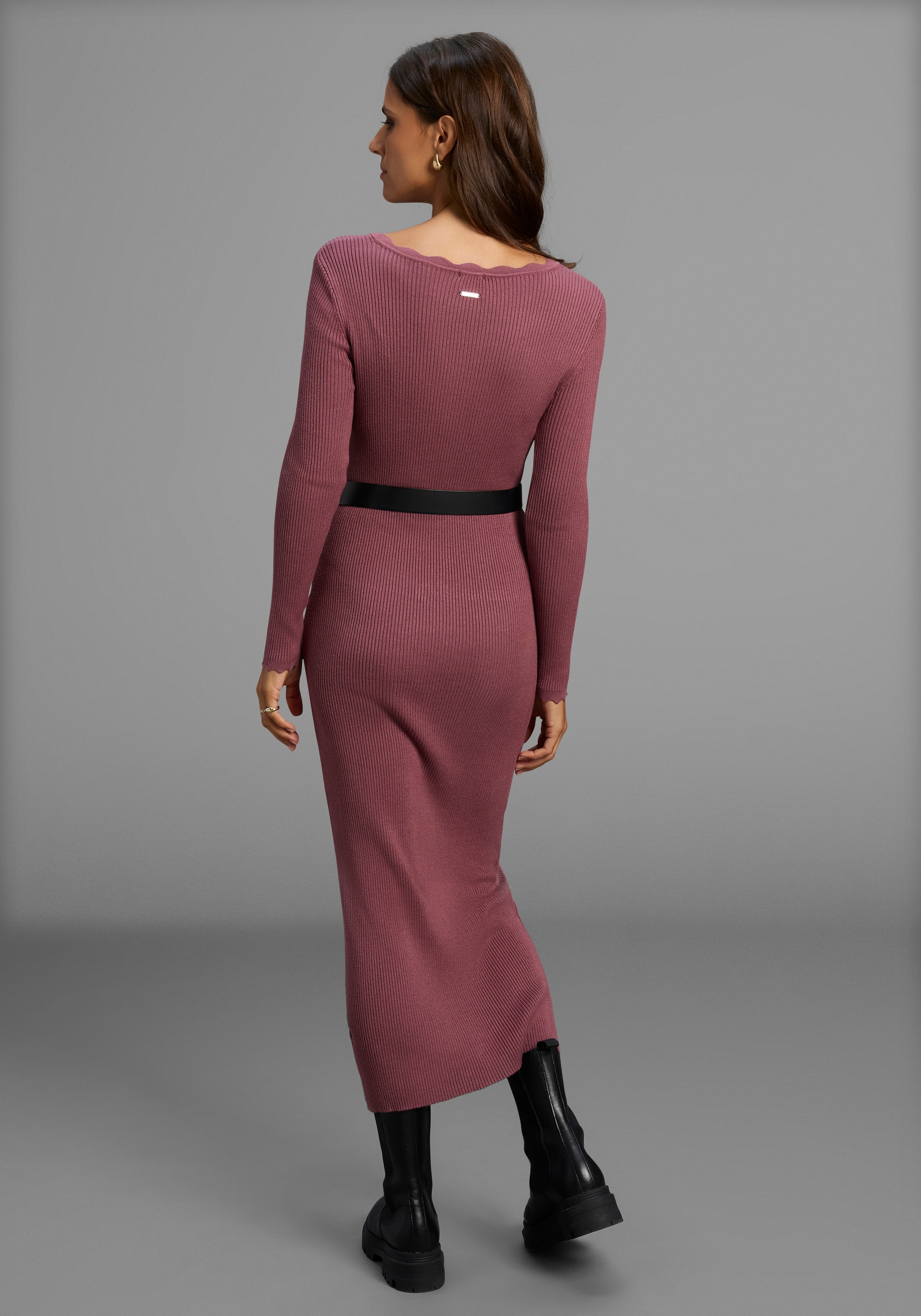 Laura Scott Strickkleid Ohne Taschen in Midi-Länge mit femininen Wellenkanten  - NEUE KOLLEKTION