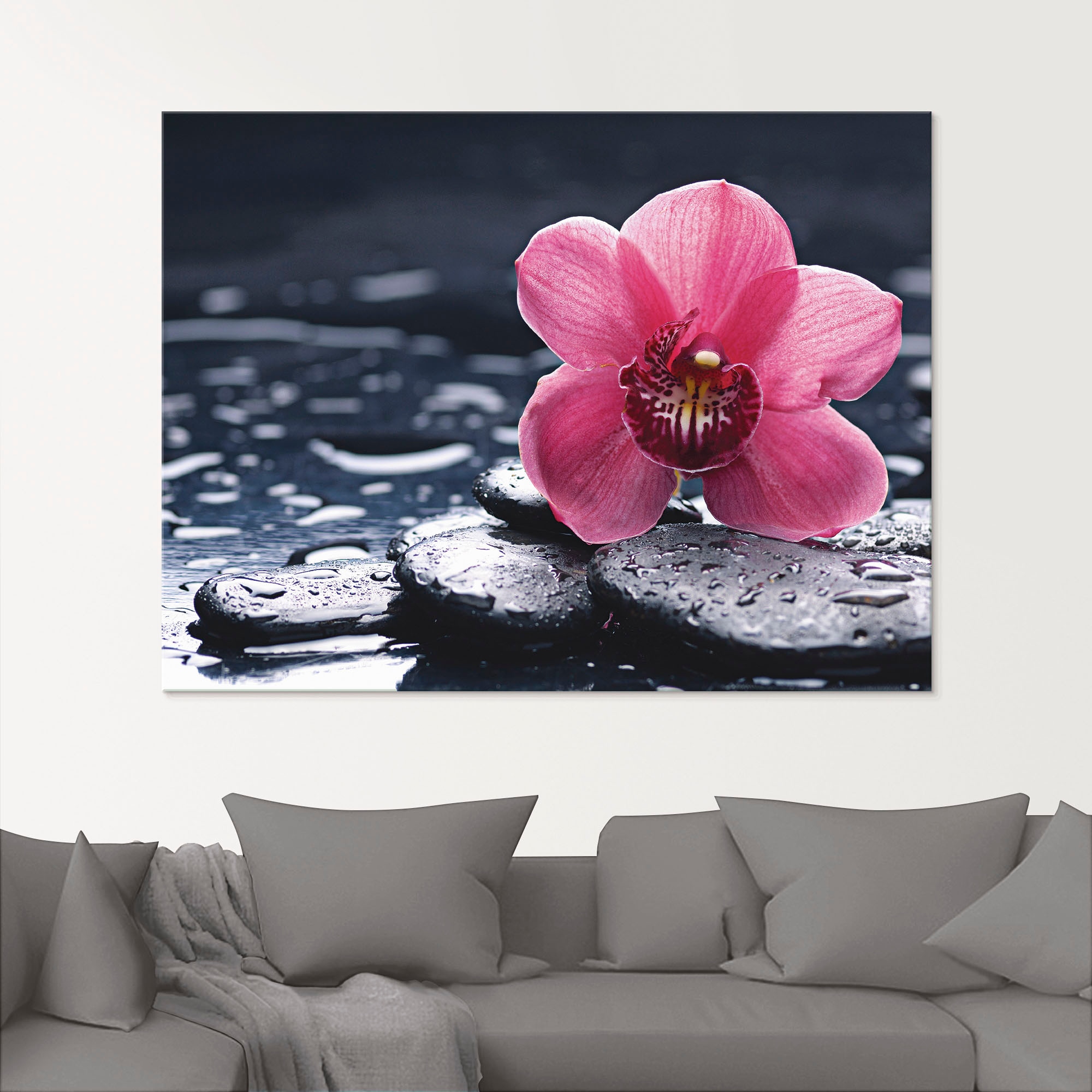 Artland Glasbild »Stillleben mit Kiesel und einer Orchidee« Blumen 1 Stk. tlg. in verschiedenen Grössen