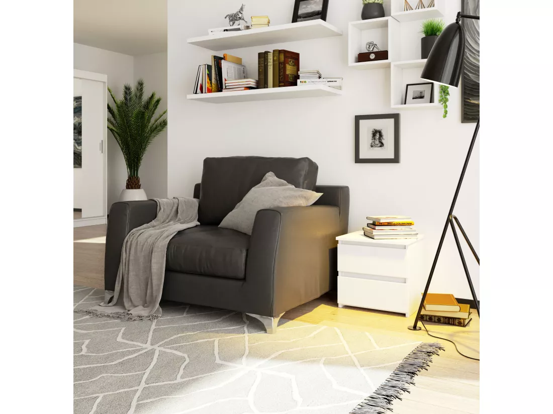 Table de chevet AKORD CL2 Blanche 40 cm 2 tiroirs façade Blanche 40x35x40 cm