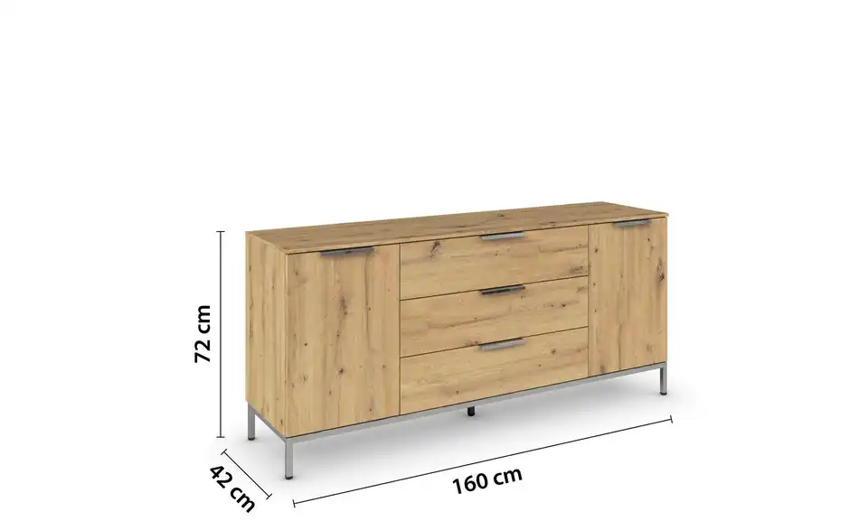 Sideboard Eiche Artisan (Nachbildung) Front: Dekor, Oberboden: Dekor verchromt