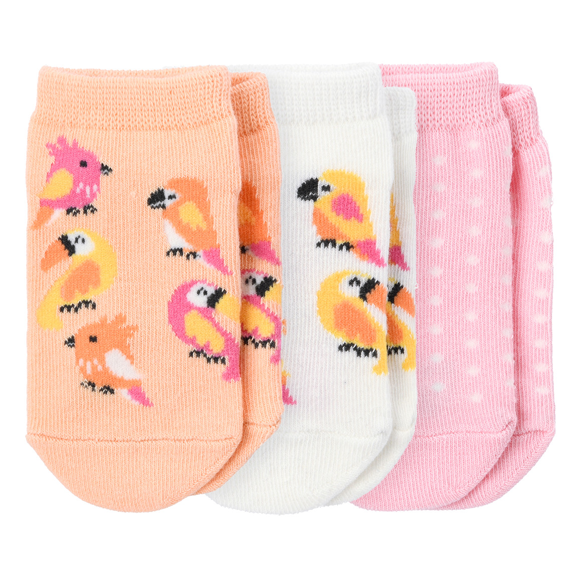Topomini 3 Paar Baby Socken in verschiedenen Dessins weiss / rosa / orange