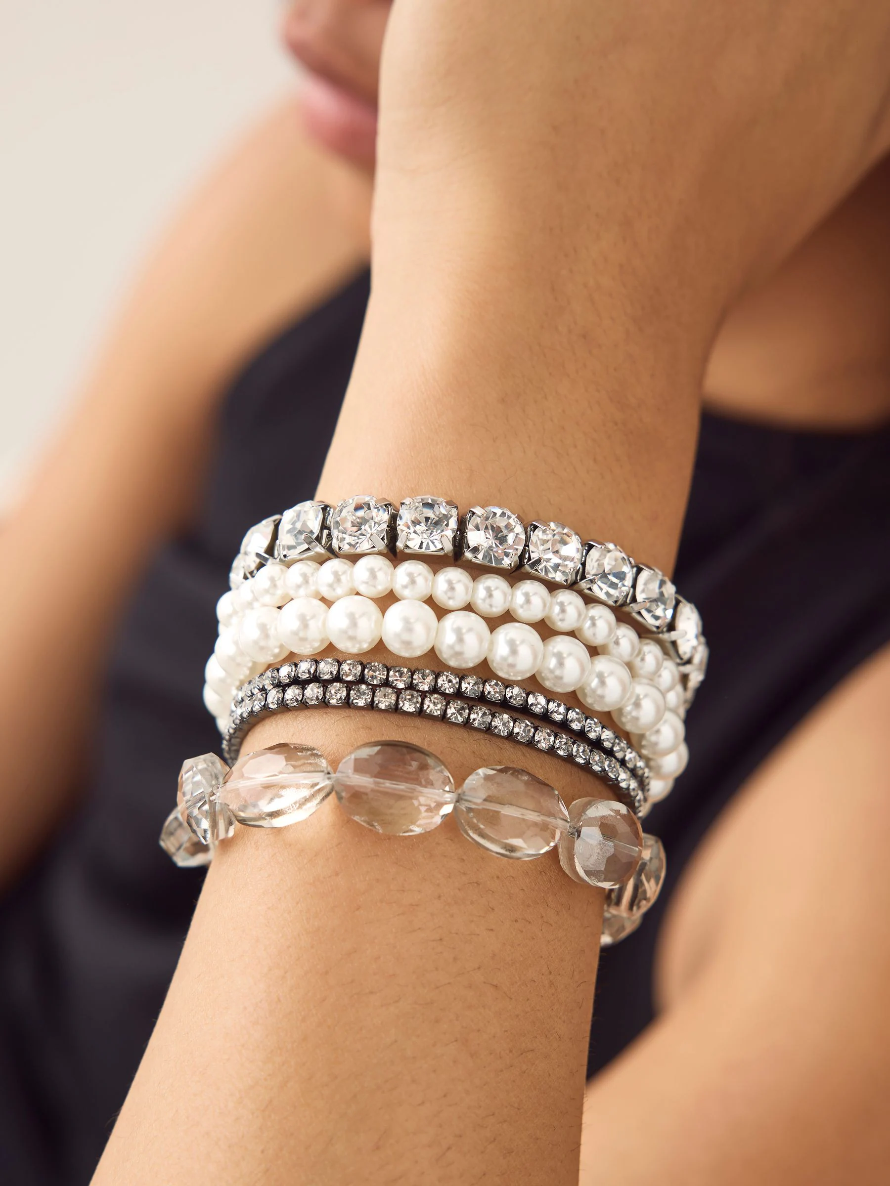 Parelwit - Pearl Effect Sparkle Stretch Bracelet Pack