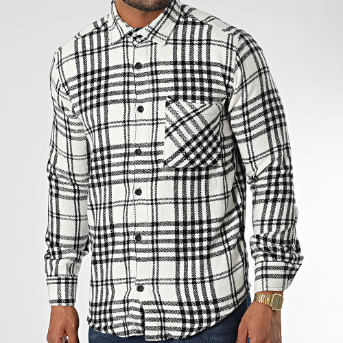 Chemise Manches Longues A Carreaux Dessen52 Blanc Noir