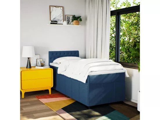 Sommier à lattes de lit avec matelas Bleu 90x190 cm Tissu