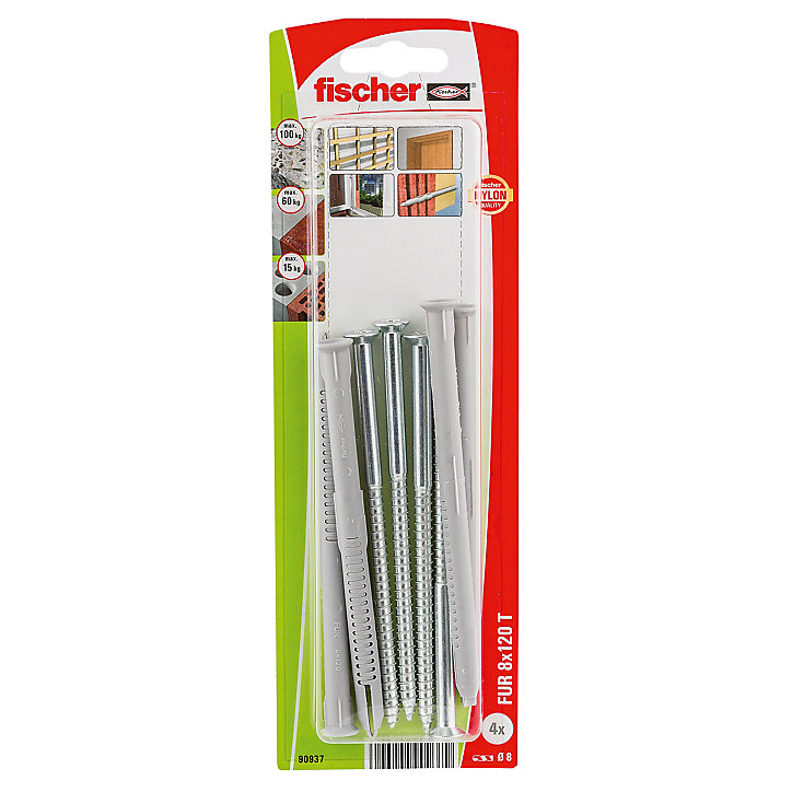 4 chevilles d'expansion pour charge moyenne Fischer 8x120mm