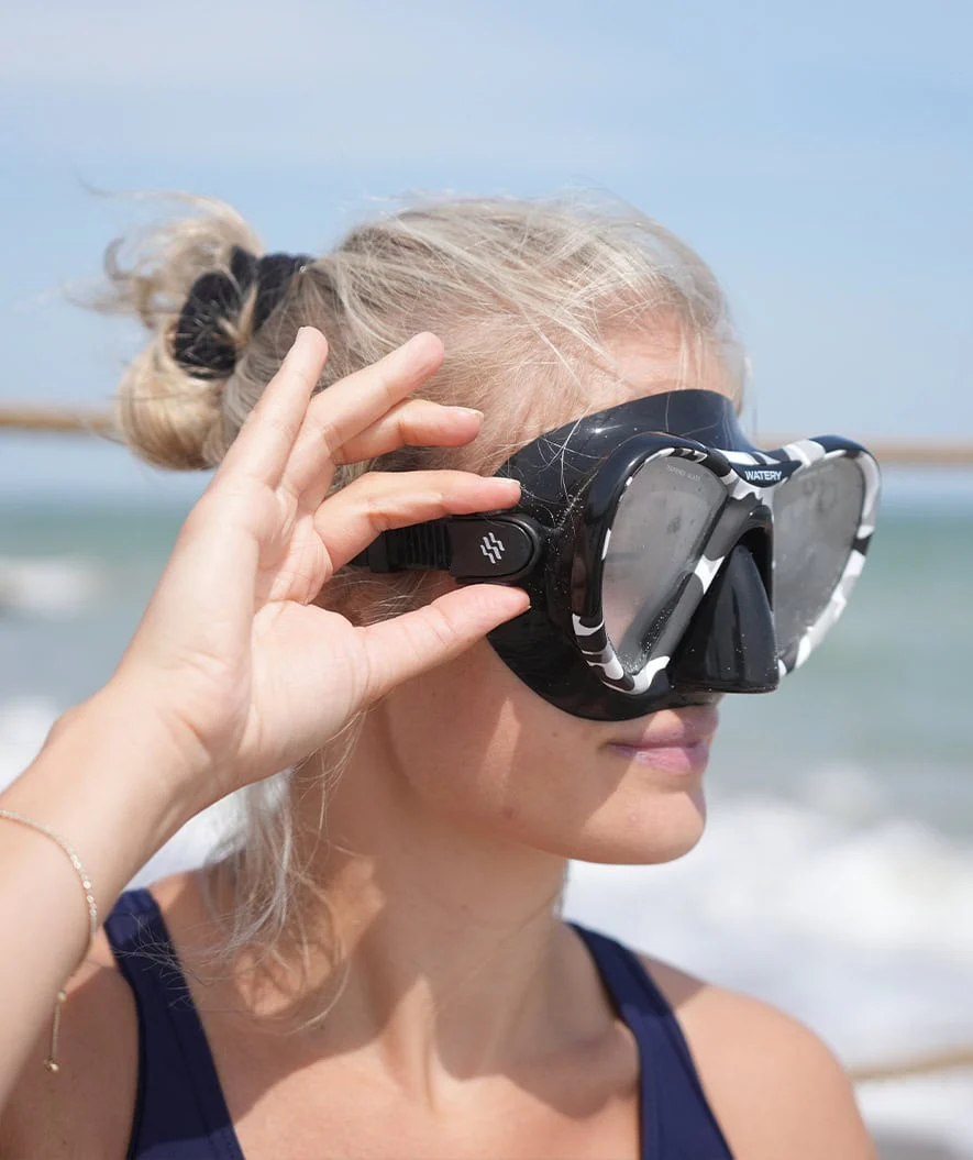 Watery Combo snorkelsæt til voksne (fra 15 år) - Rudder Camo/Itzel - Klar/sort