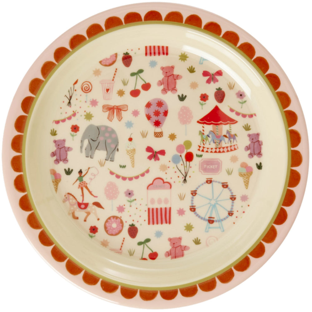 Køb Rice Fun Fair Print Pink Melamine Kids Frokosttallerken