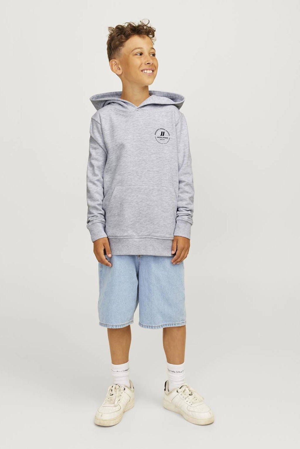 JACK & JONES hoodie JJESWIFT met printopdruk wit melange
