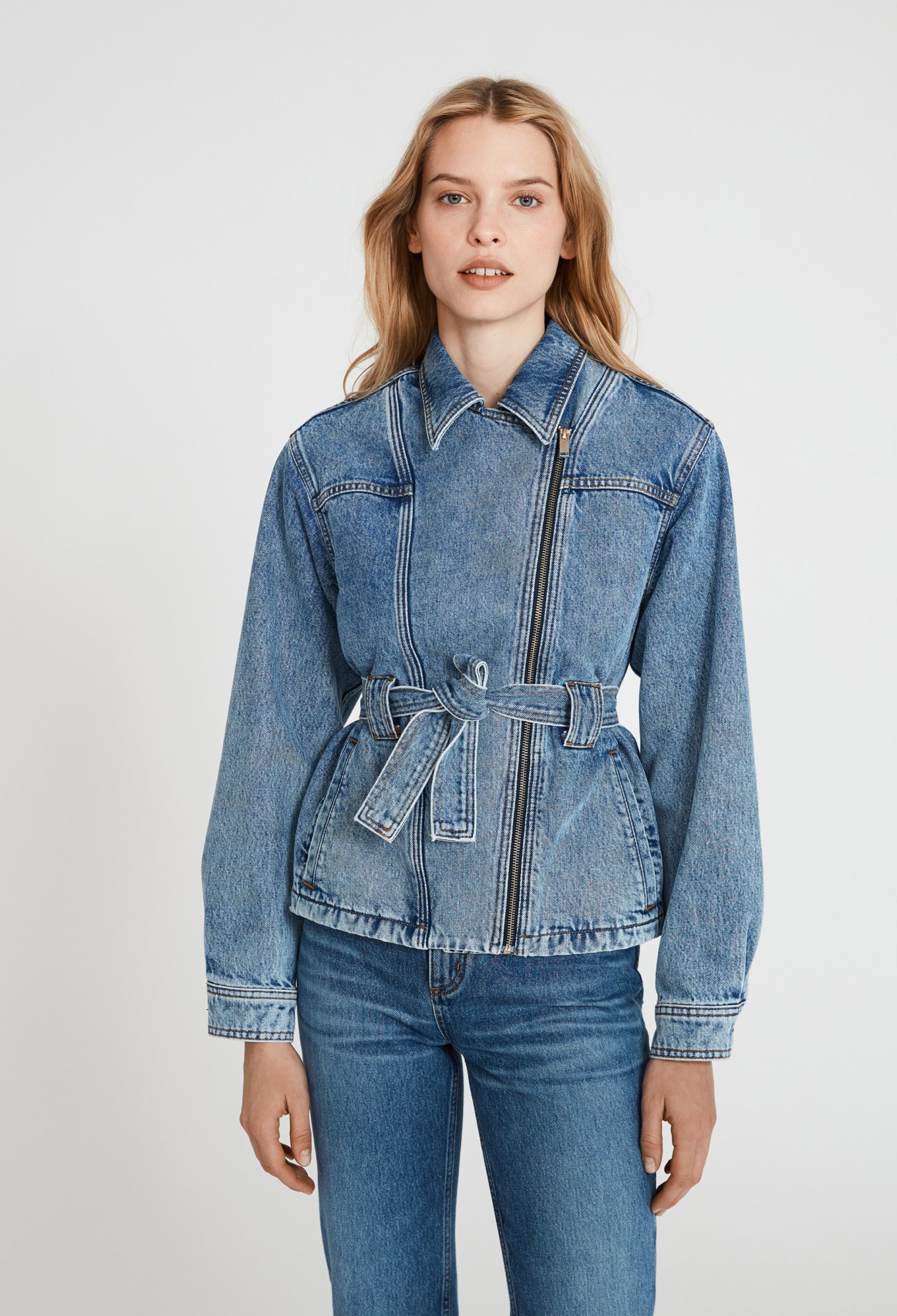 Veste denim ceinturee