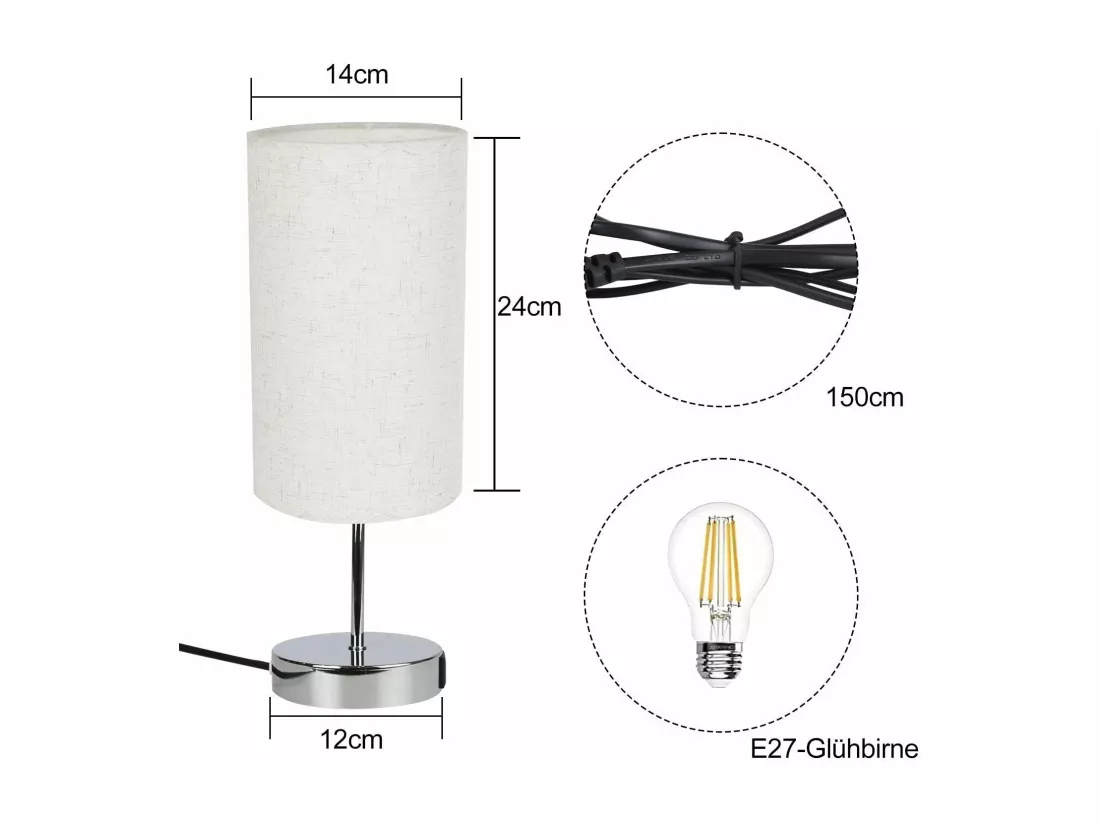 NETTLIFE lampe de chevet tactile dimmable avec fonction de charge lampe de table moderne avec USB E27