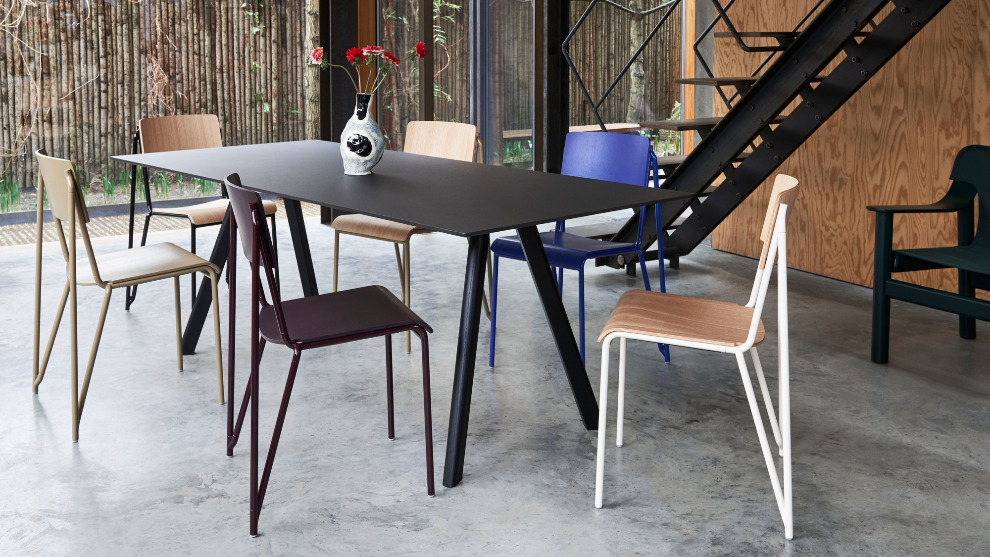 Eettafel CPH 30 200x90 mat gelakt onderstel linoleum wit blad