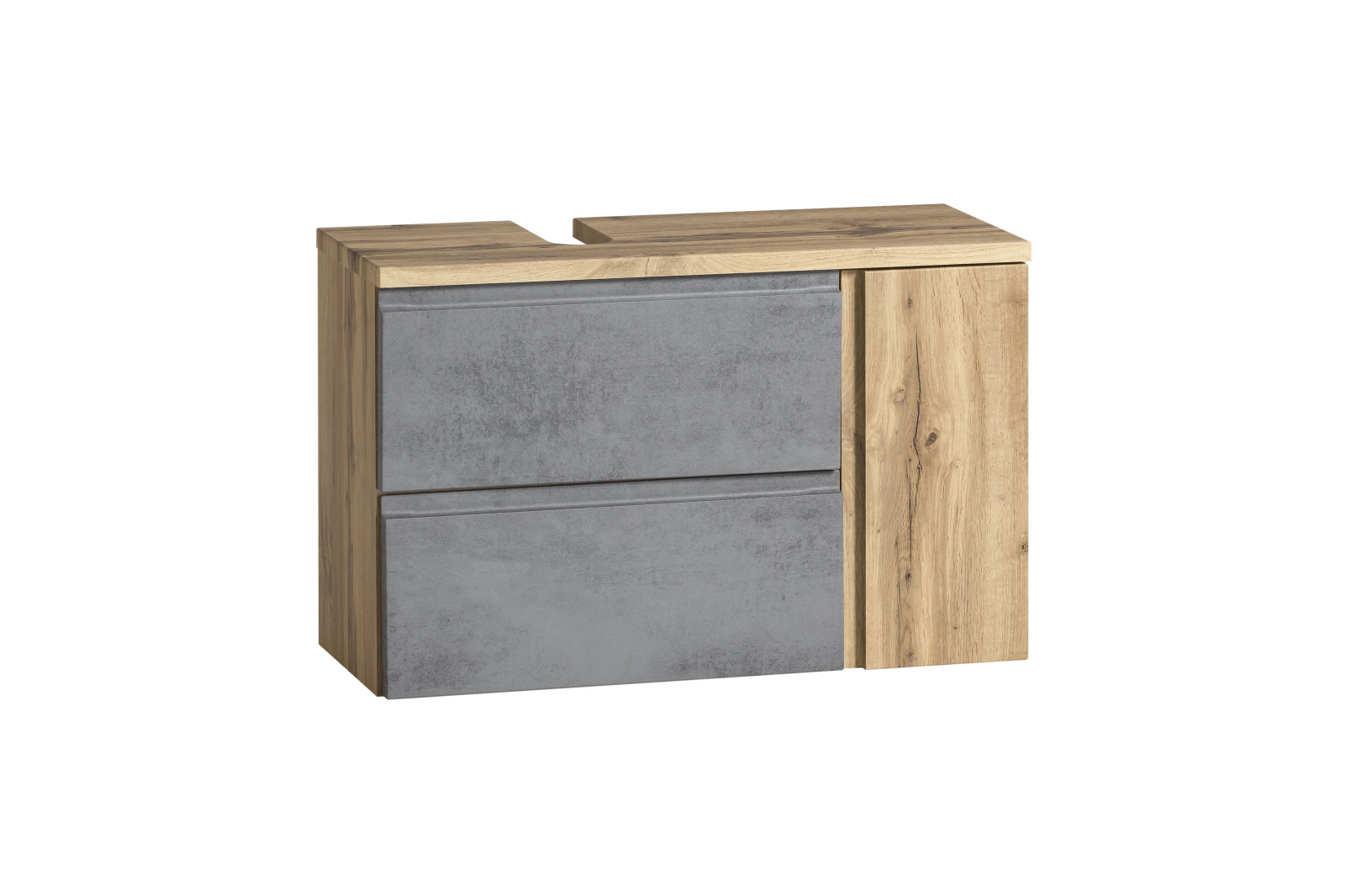 Unterbeckenschrank - Wotaneiche - Oxid Beton - Tür rechts - 85 cm