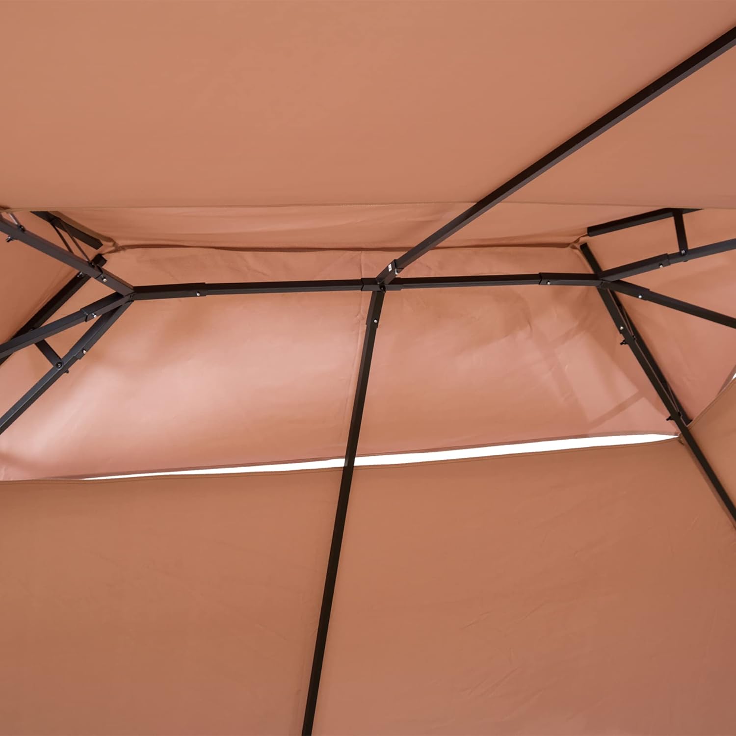 Outsunny Pavillon 3x4m Gartenpavillon mit 6 Seitenteilen Partyzelt Gartenzelt Festzelt mit Doppeldach Khaki