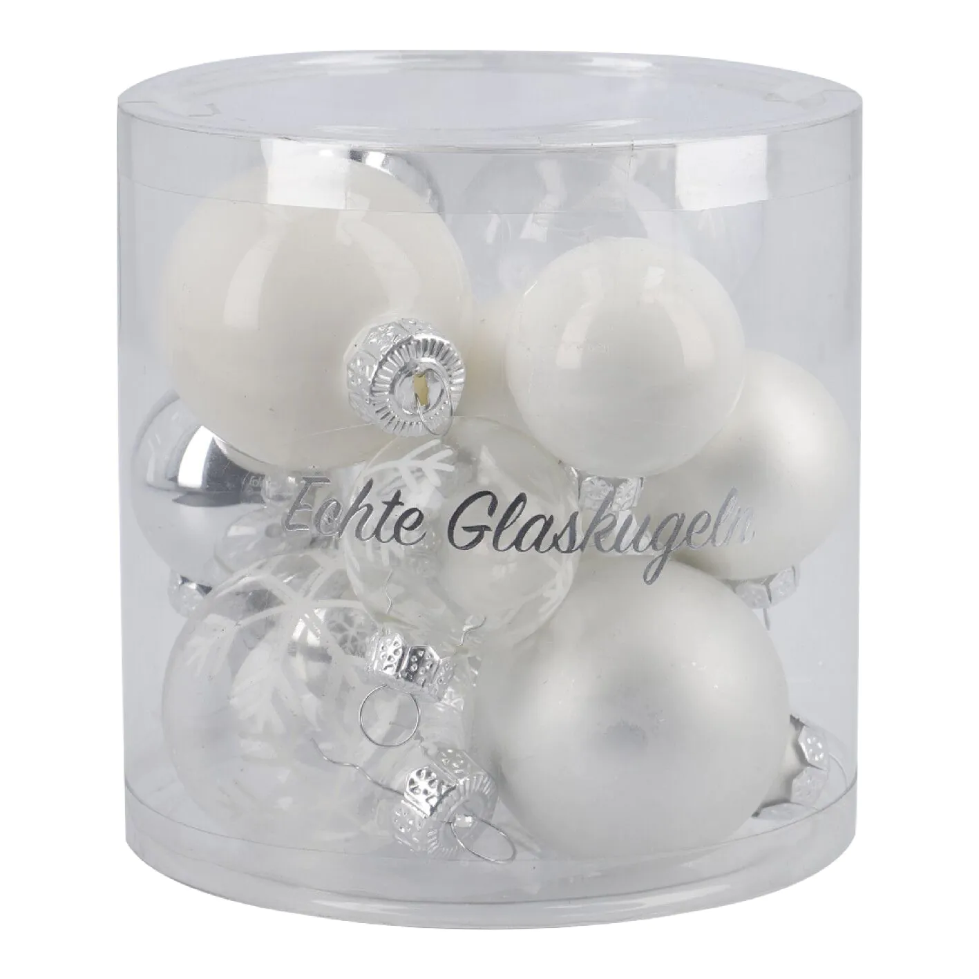 17er Weihnachtskugel Set Glaskugeln Mix, weiß/silber