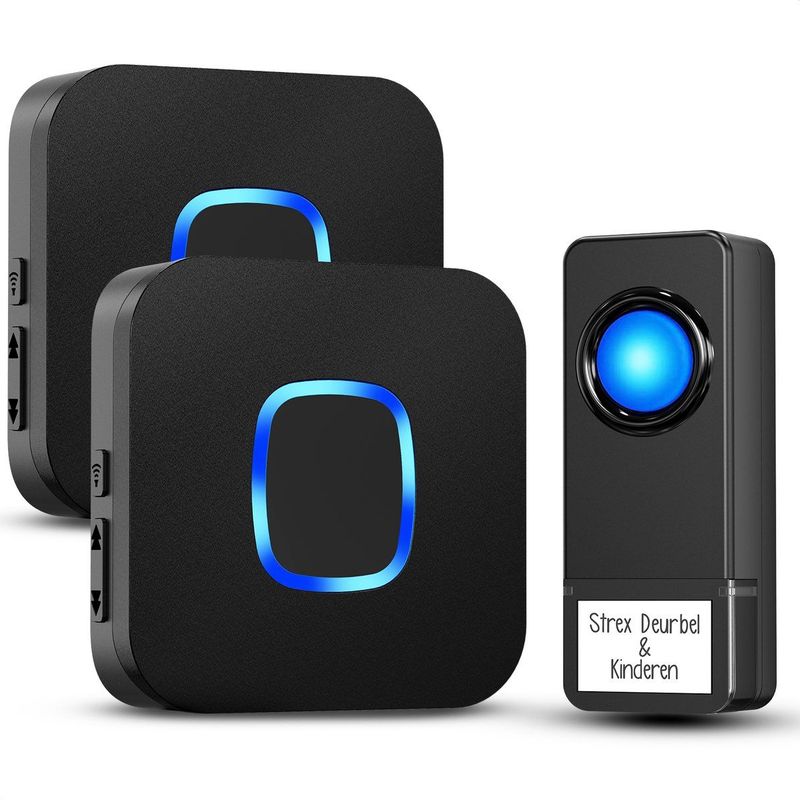Strex Draadloze Deurbel met 2 Ontvangers Op Batterij - Plug & Play - 300 Meter - 4 Volume / 58 Melodieën - IP55 Waterdicht