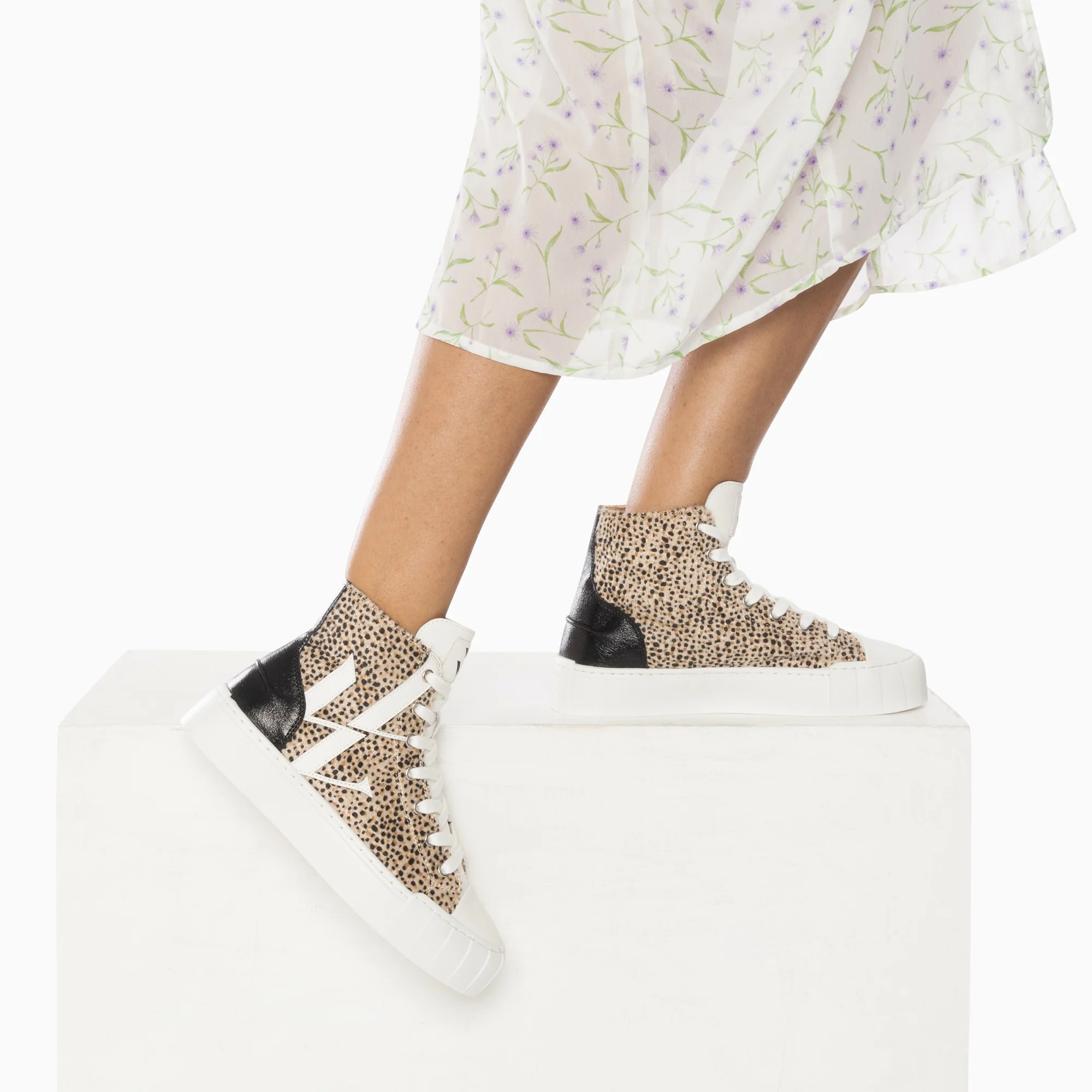 Sneakers-Baskets monogramme Pina montantes guépard effet poulain