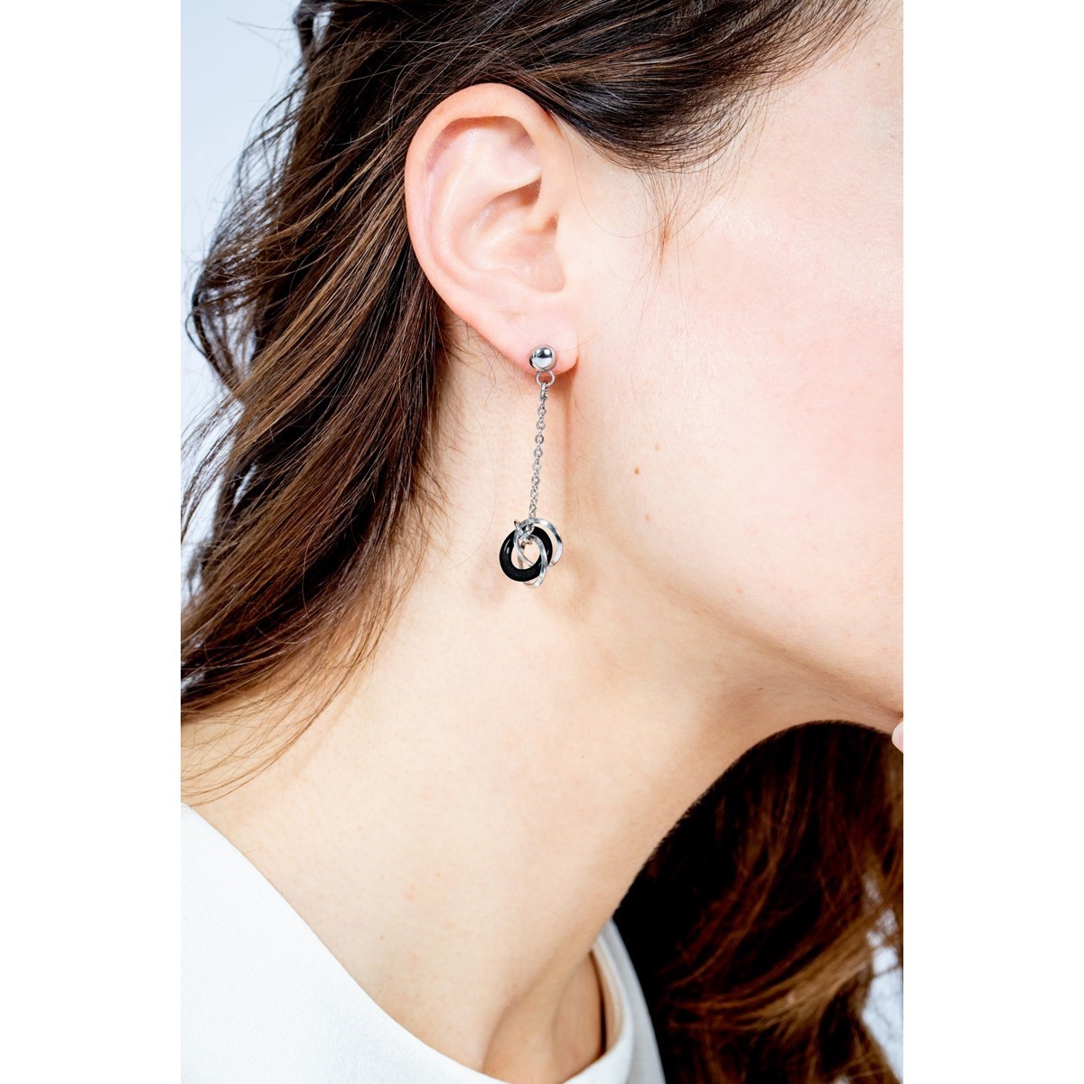 Boucles d'oreilles pendantes en Acier 316L et céramique - blanc brillant