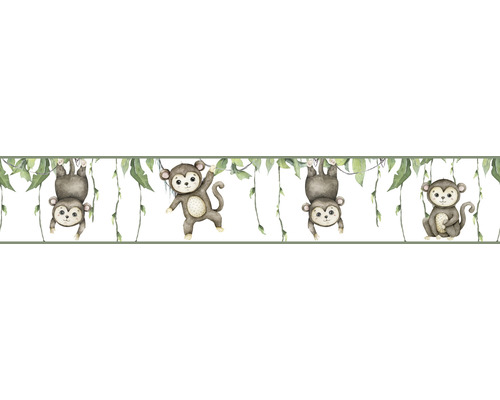 Border 45854 Kindermuren Monkey Jungle wit bruin groen 5 m x 17,5 cm