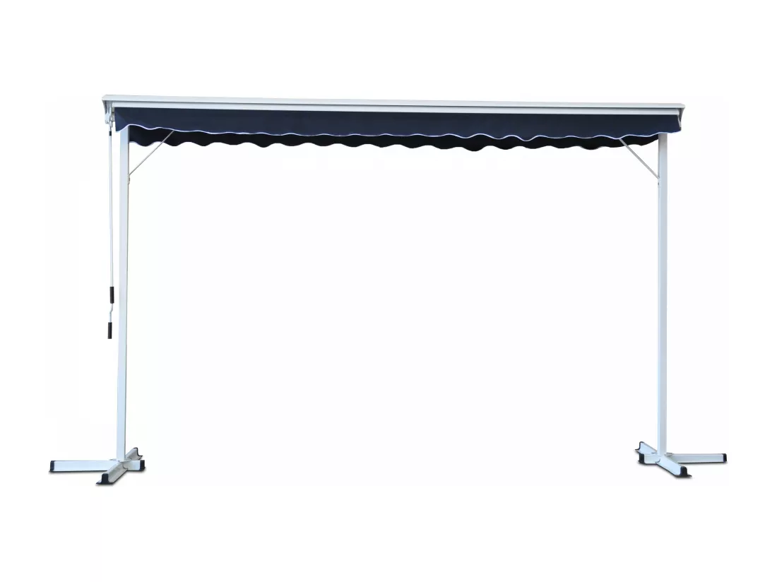 Store double pente avec coffre 3 x 4 m en aluminium bleu marine