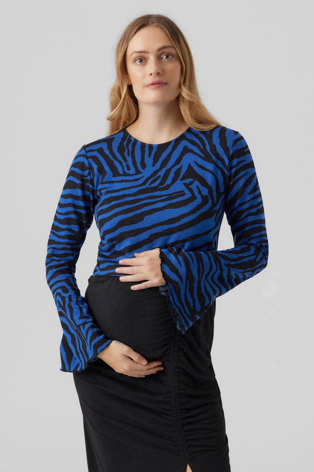 MAMALICIOUS zwangerschapstop MLZILLE met all over print blauw/zwart