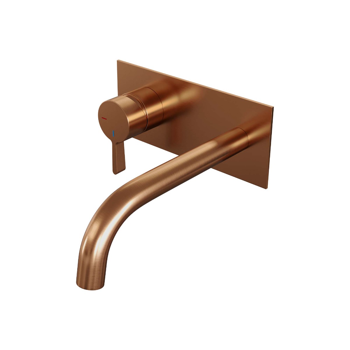 Brauer Copper Edition ColdStart wastafelkraan inbouw gebogen uitloop met achterplaat model E2 koper geborsteld PVD