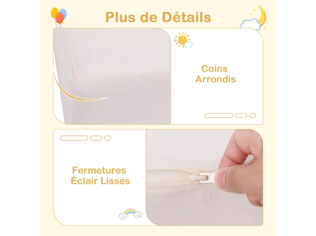 9PCS Canapé Modulaire pour Enfants en Tissu Daim, Canapé Enfant Convertible 2 Places avec Housses Amovibles & Lavables, Canapé en Mousse pour Salle de Jeux et Chambre, 3 Ans+ (Beige)