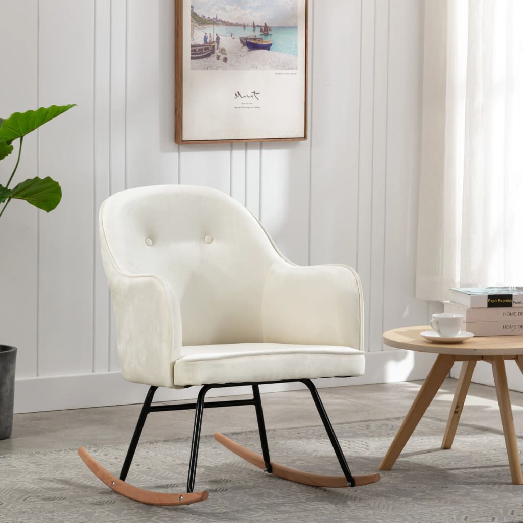 vidaXL Schommelstoel, Crème, Bekleed met Fluweel