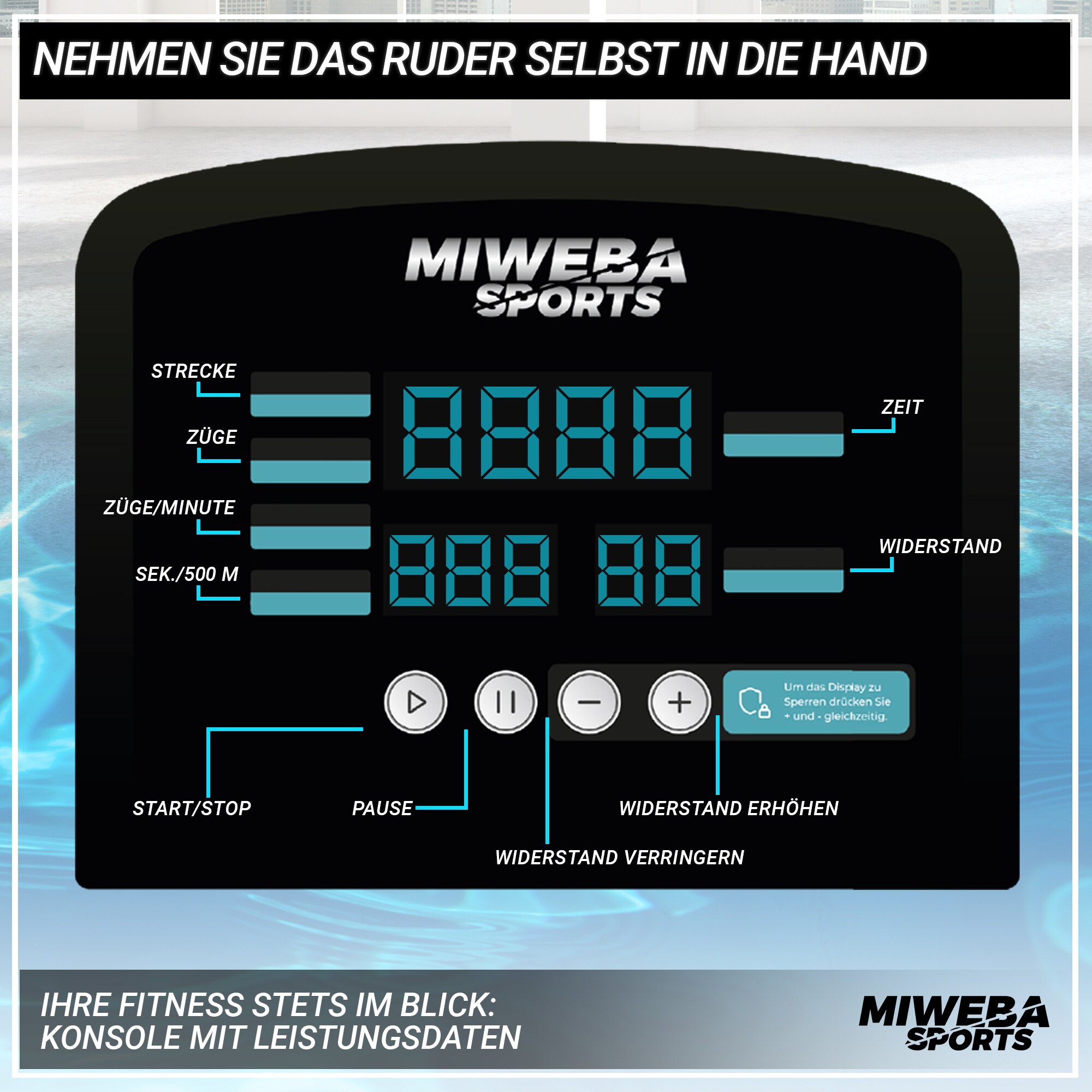 Miweba Sports Rudergerät MR100, Rudermaschine kompakt, Schaumstoff-Sitz, Display, Magnetbremse (Grau)