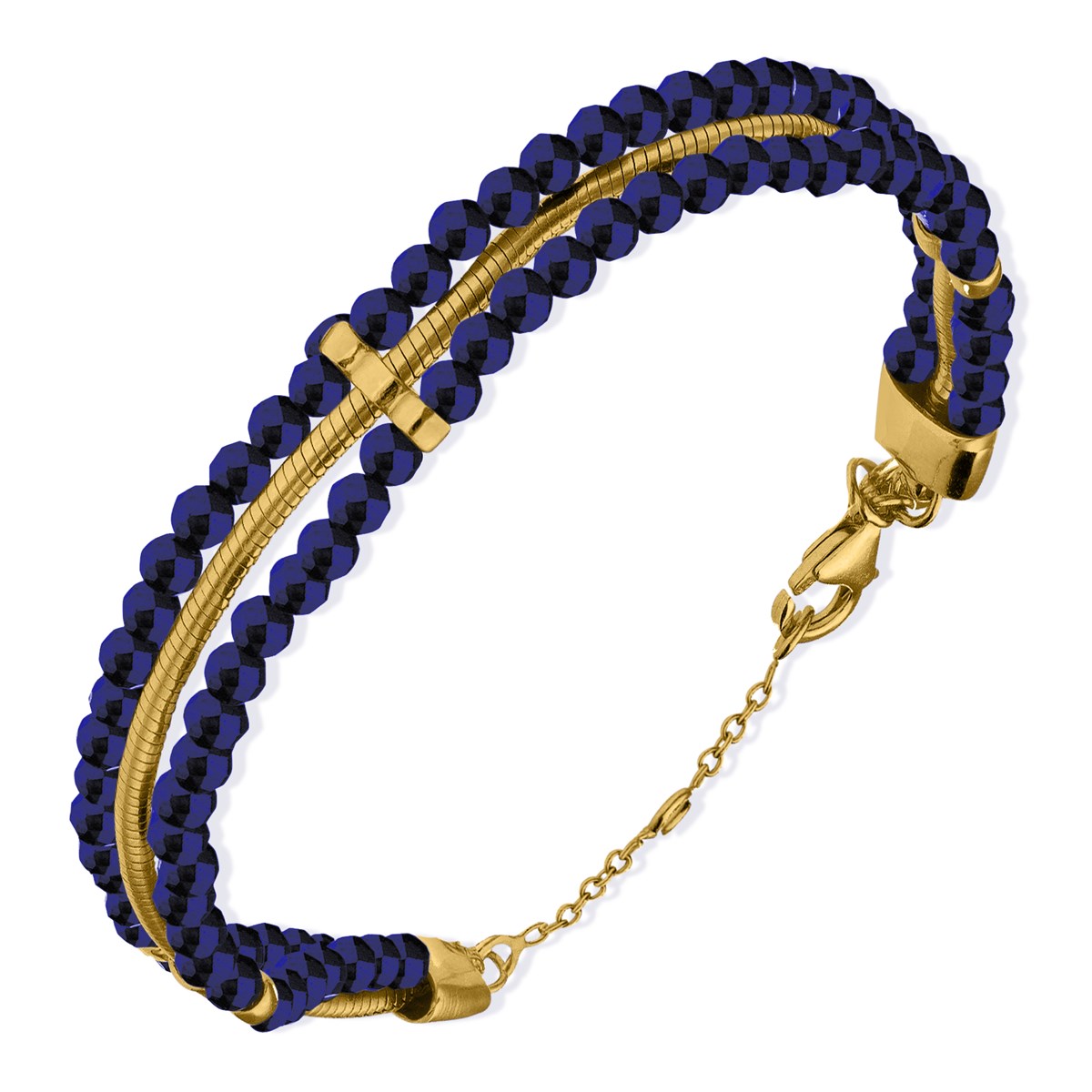 Bracelet Argent Lapis Doré Triples Chaines Serpentine