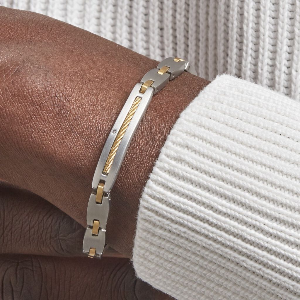 Bracelet Acier Blanc Et Plaqué Or Tiago Diamant