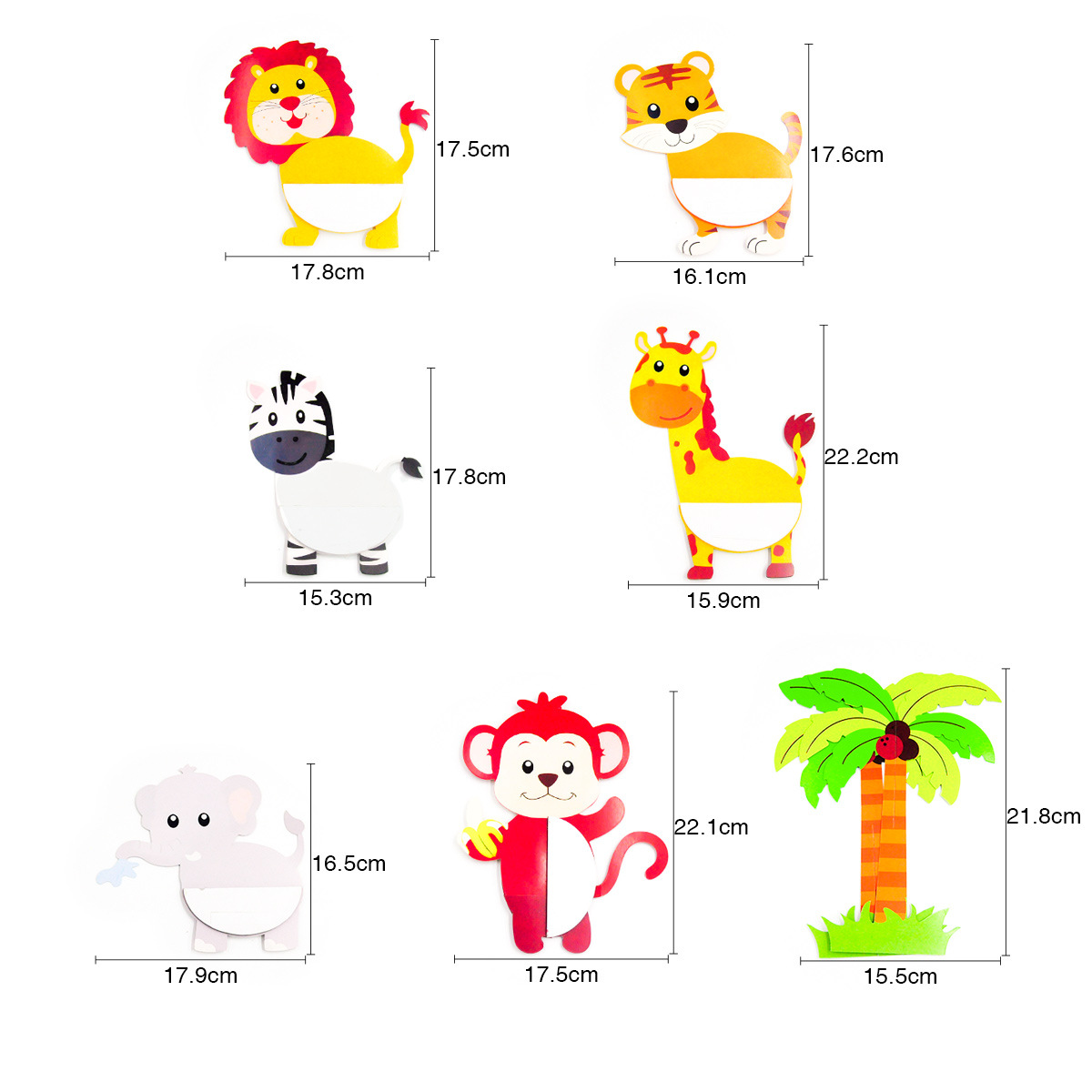 (7-tlg. Set) Papier Waben Aufsteller Kinder Geburtstags Party Tisch Deko - Zoo Tiere