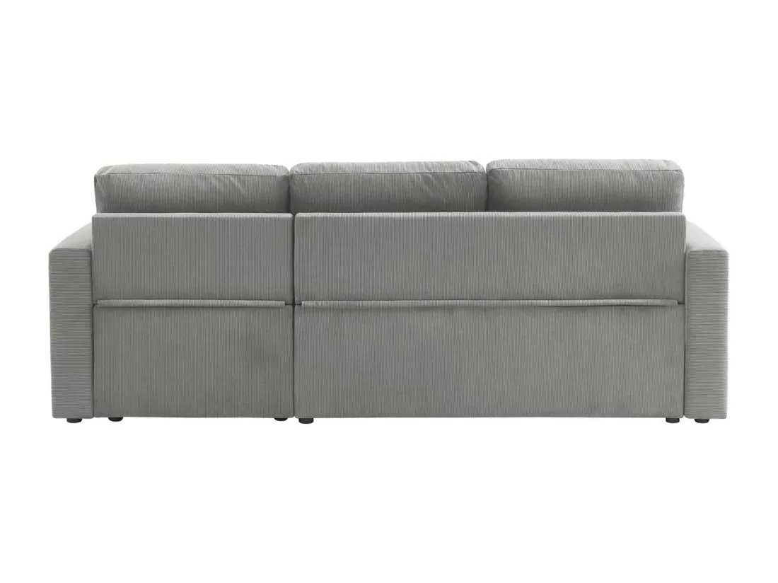 Canapé d'angle convertible en velours côtelé gris clair - IDA - 3 places. fauteuil d'angle réversible coffre rangement lit modulable