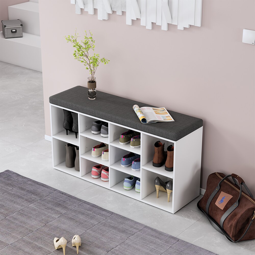 Vicco Schuhbank Tamara Weiß, 104 x 53,5 cm, Bank für Flur mit Fächer und Auflage