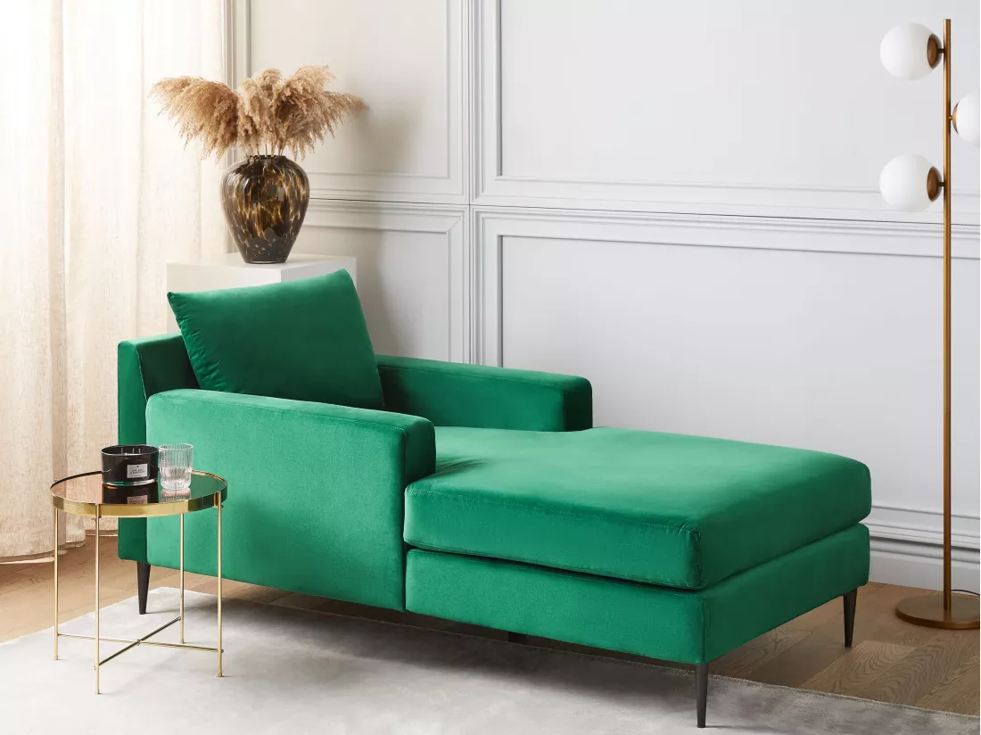 Chaise longue en velours vert GUERET