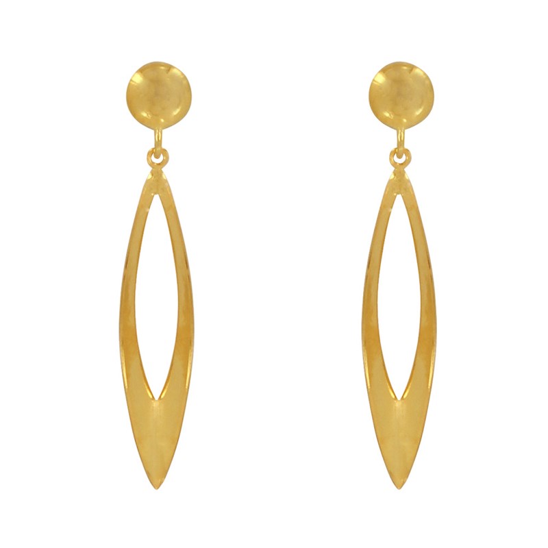 Boucles d'Oreilles Laiton Doré Feuille Ajourée Pliée