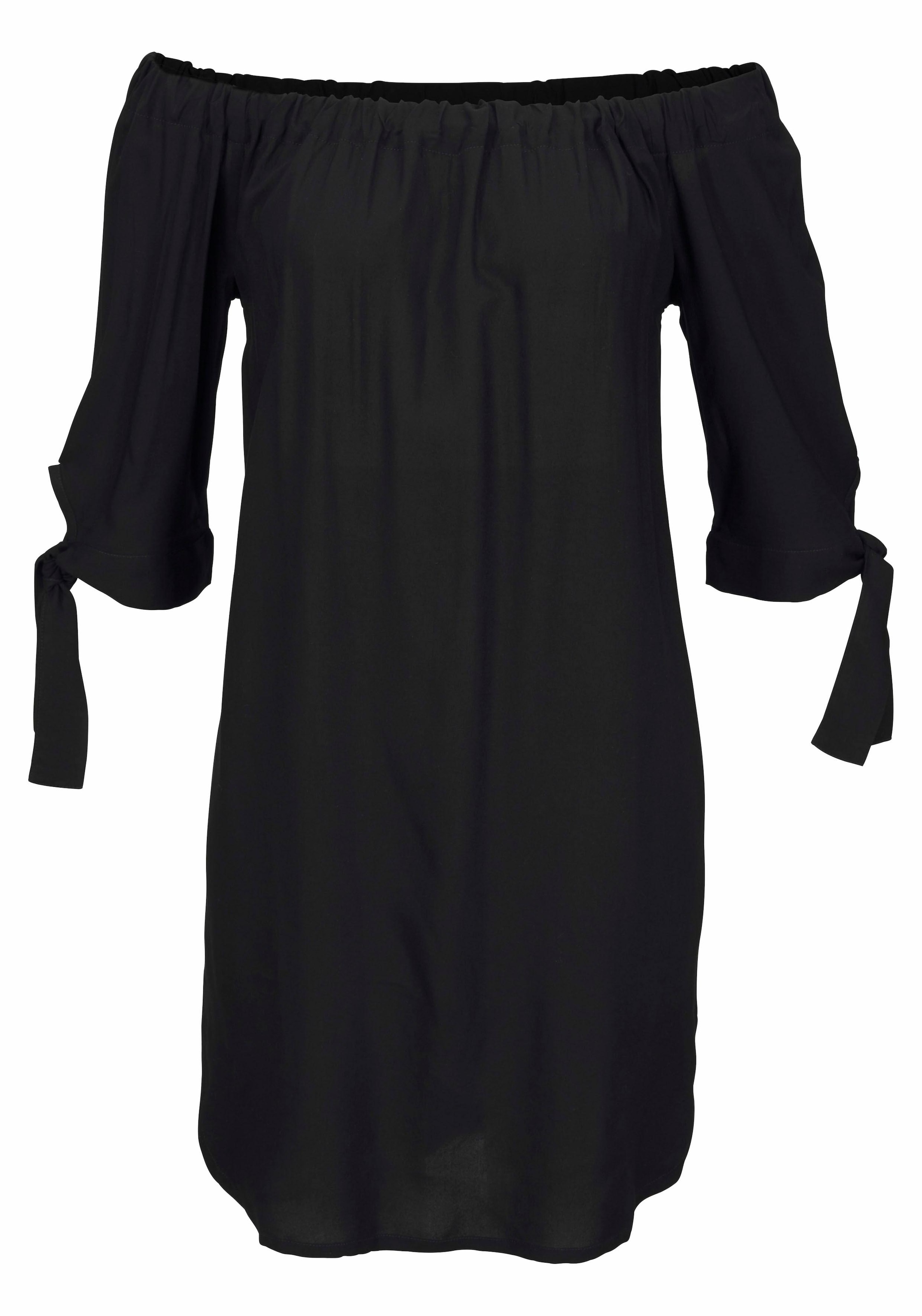 LASCANA Blusenkleid mit Carmenausschnitt und 3/4-Ärmeln, Sommerkleid, Strandkleid, Basic