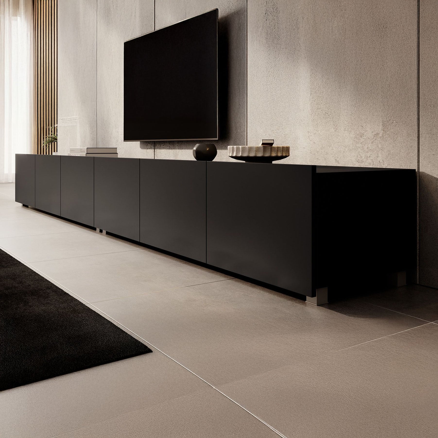 Calabas - TV-Meubel met 6 deuren - Mat zwart - 300x43x37 cm